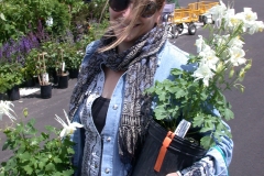Alisa, holding some rare white columbine for the garden.