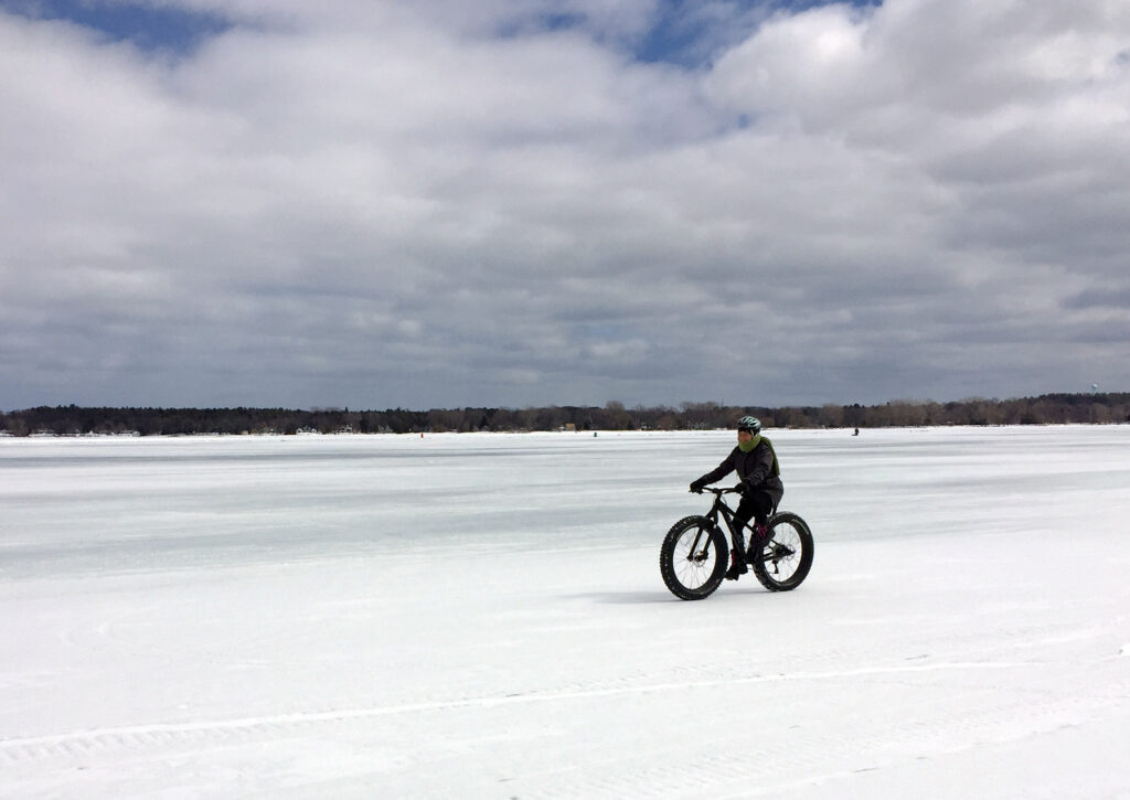 Fat tire biking in winter with studded tires