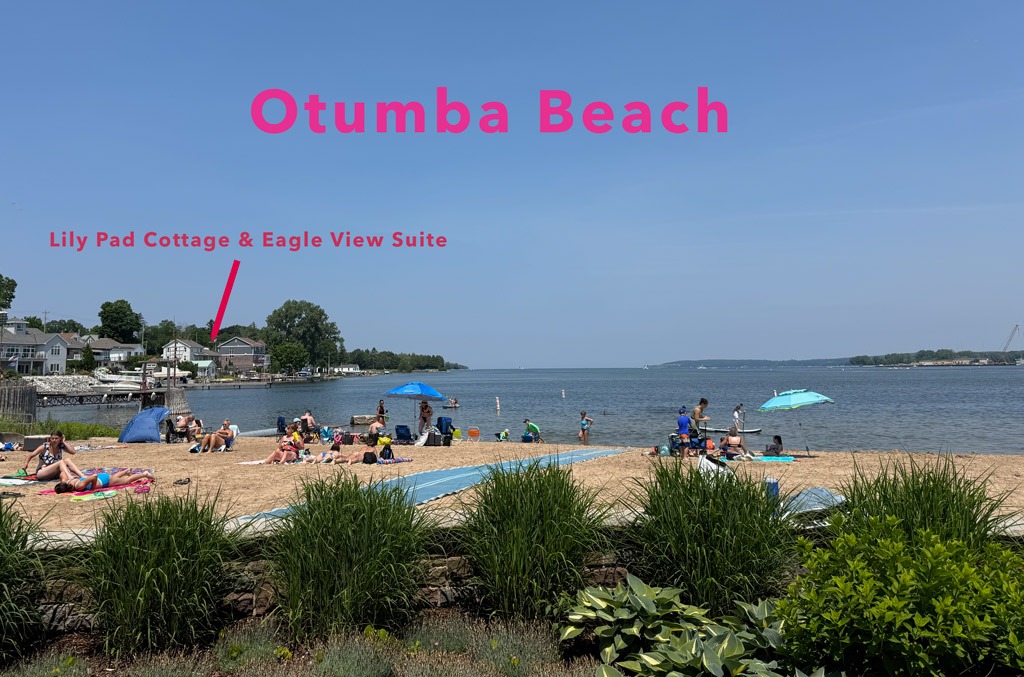 otumba beach with lily pad cottage and eagle view suite in the background